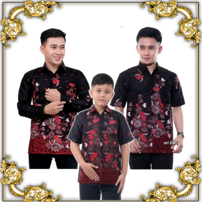 Baju Couple Ayah Anak Motif Sakura Merah , Baju Batik Keluarga, Batik Anak Cowok