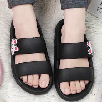 3.3 SALE Sandal selop wanita / Sandal Slide TORY Rubber Anti Slip Import-HITAM RABBIT