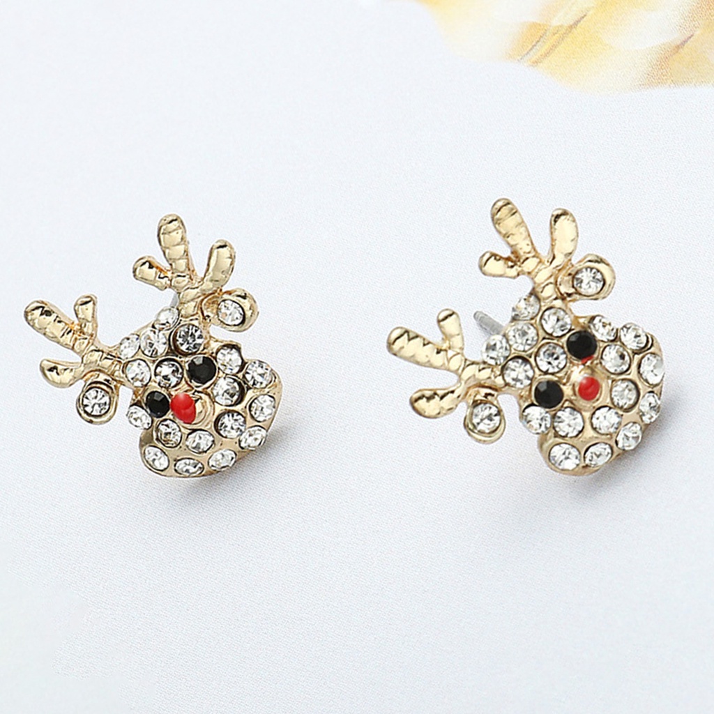 Hu Hu Hu Hu Hu Alat Bantu Pasang Kacamata♡ 1 Pasang Anting Kait Bentuk Topi Rusa Natal Aksen Berlian Imitasi Bahan Alloy Untuk Wanita