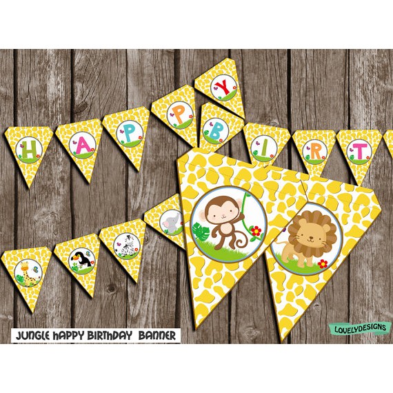 Birthday Flag Banner tema Jungle animals