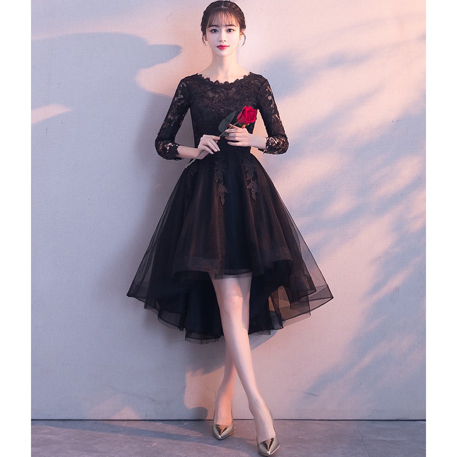 Jual Short Front Long Back Black Cocktail Dresses Lace Tulle High Low Graduation Dresses Indonesia|Shopee Indonesia