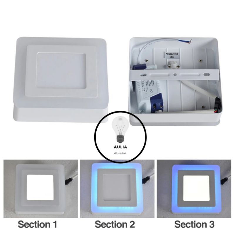 Lampu LED Downlight 9w Outbow Putih Biru 6w + 3w 6 3 Watt Kotak Bulat Kuning Dak cor plafon Hias 2 warna OB