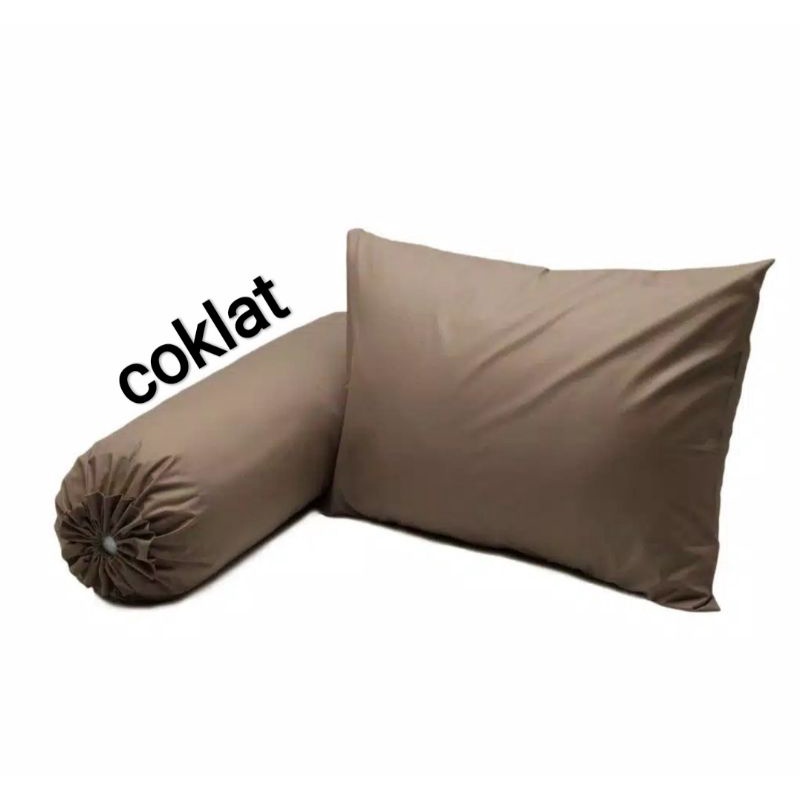 Sarung bantal dan guling polos warna coklat isi 2 pc