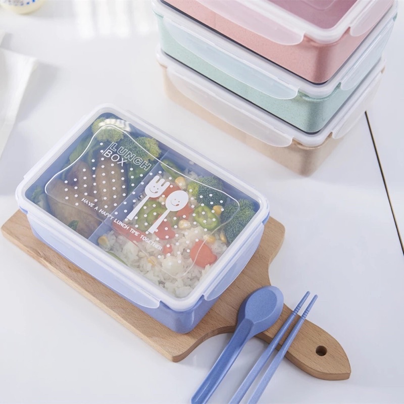 SET Kotak Makan Anak Bahan Serat Gandum BPA Free Kotak Bekal Anak Murah Bahan Aman untuk Bayi dan Anak Tempat Makan Kotak Makan Free Sendok dan Sumpit