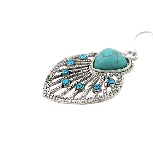 Hu Hu Hu Hu Hu Alat Bantu Pasang Kacamata♡ Anting Kait Gantung Desain Daun Hollow Hias Turquoise Gaya Bohemian Untuk Wanita