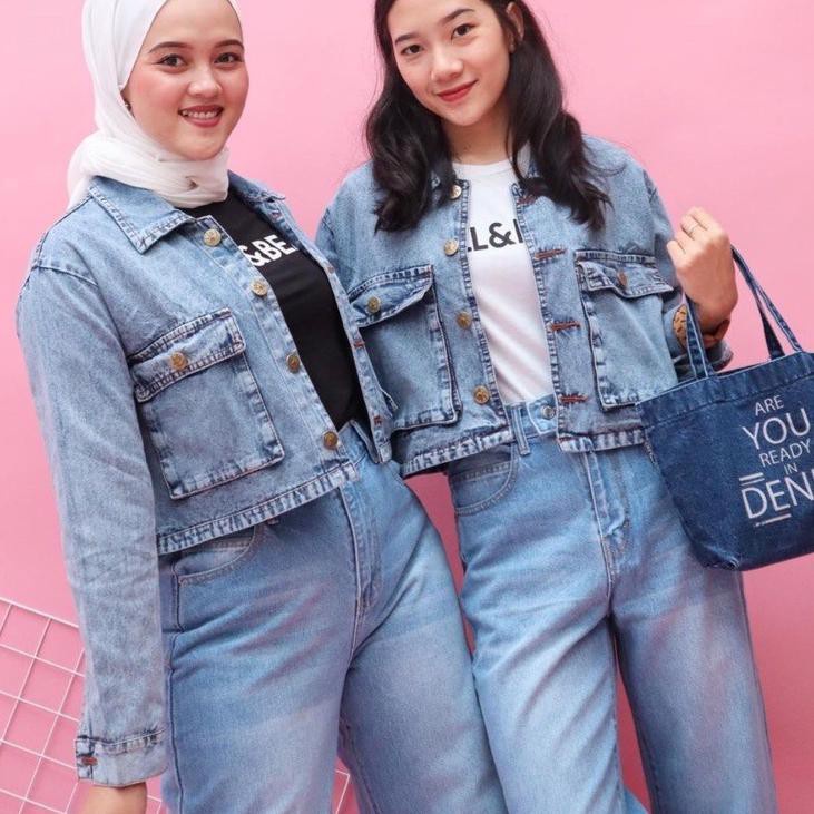 LOOSE JAKET JEANS OVERSIZE // JAKET JEANS CROP WANITA