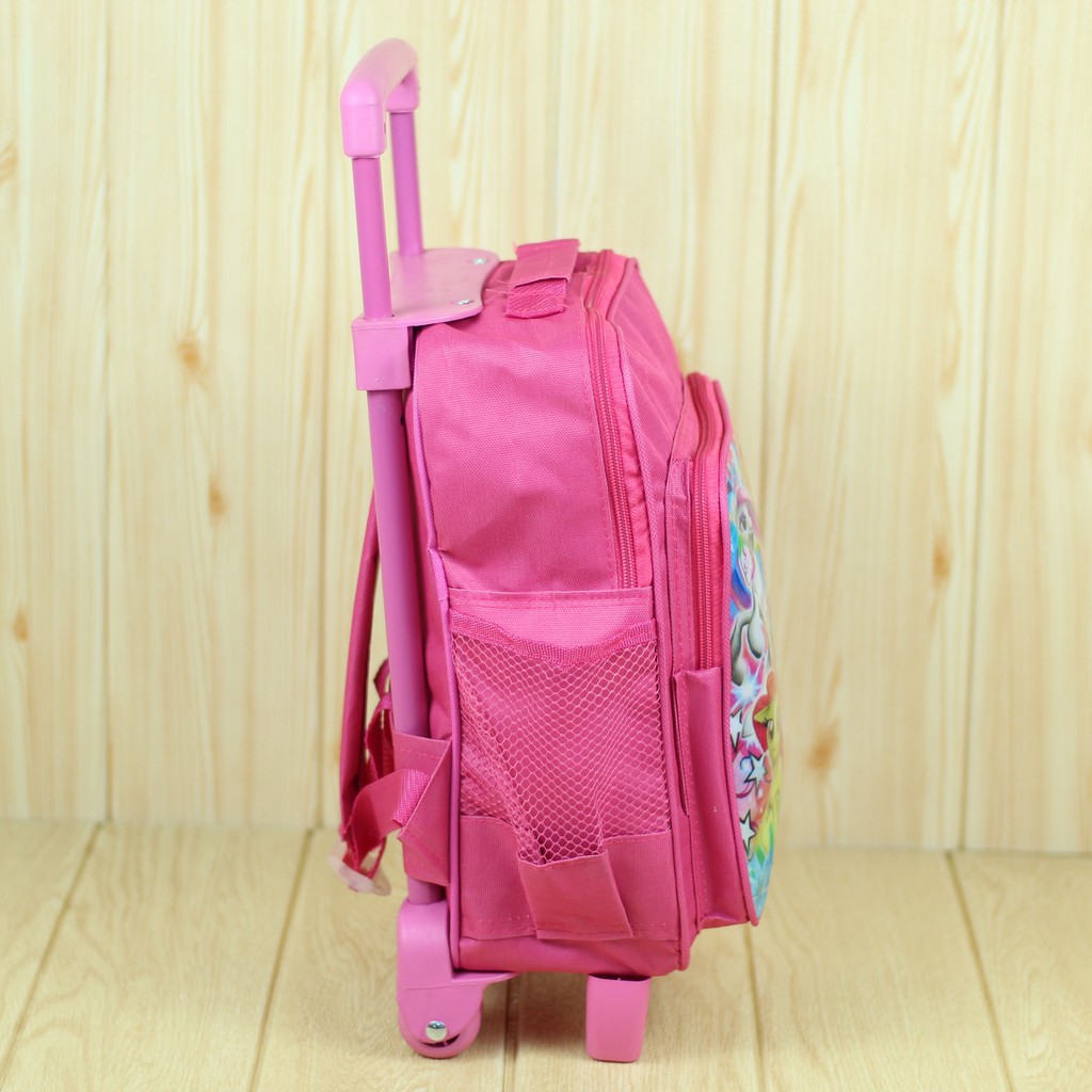 Ransel Dorong Anak Perempuan Motif Pony Warna Pink Lucu Tas Troli Kece