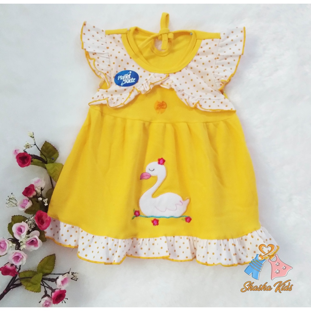 [L-02]  Baju Bayi Perempuan/ Dress  Bayi  Perempuan Planet Kids cantik  motif lucu  0-6 bln