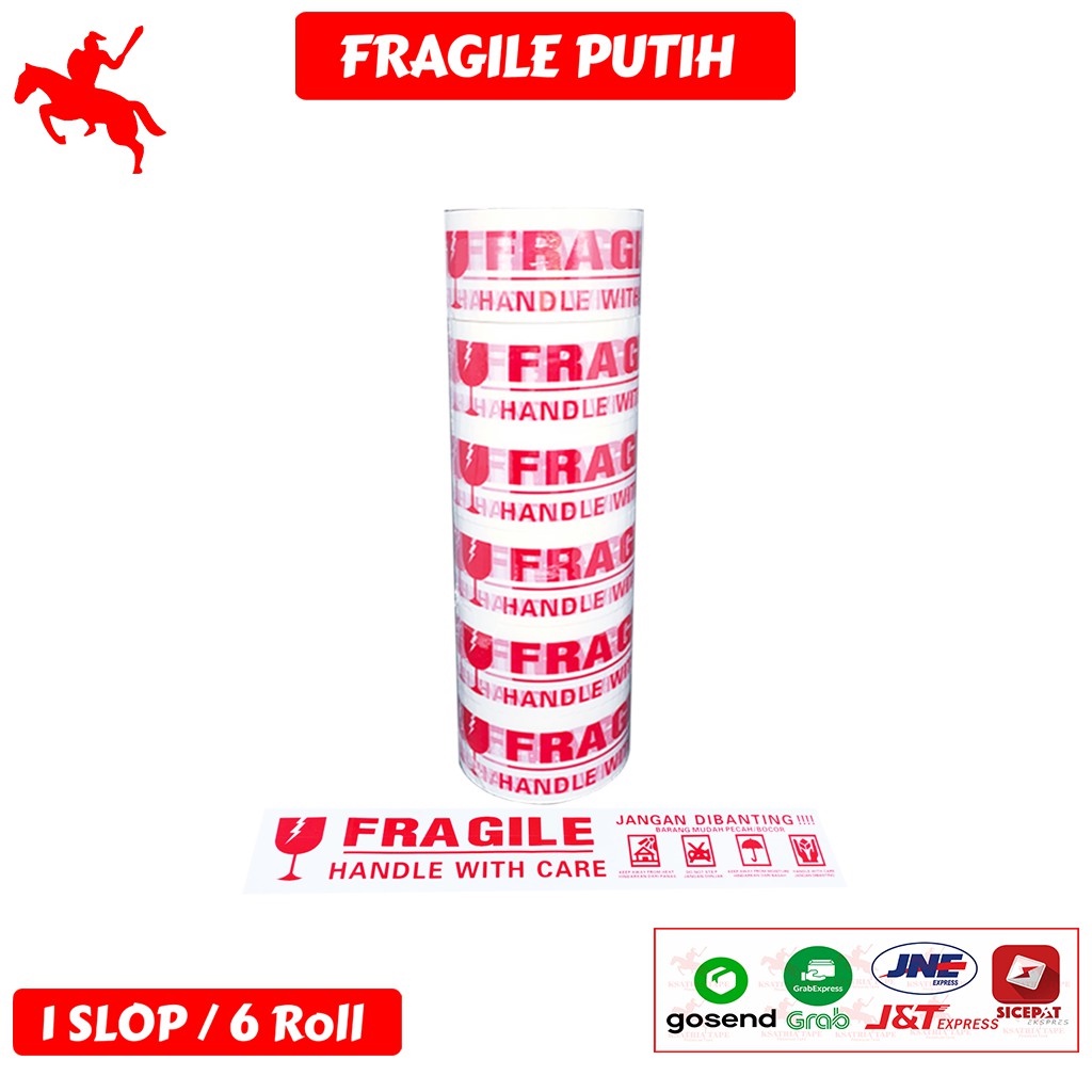 

HenJO [TERMURAH] Lakban OPP Tape / Lakban Fragile Merah Putih Dunia Packing 60 Yard (1 Slop)