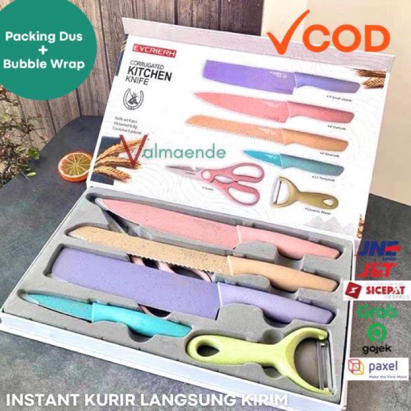 Pisau Set Dapur Pisau Daging Stainless Steel Gunting Telenan Pisau Jerami Keramik Corrugated Knife Q2 8606