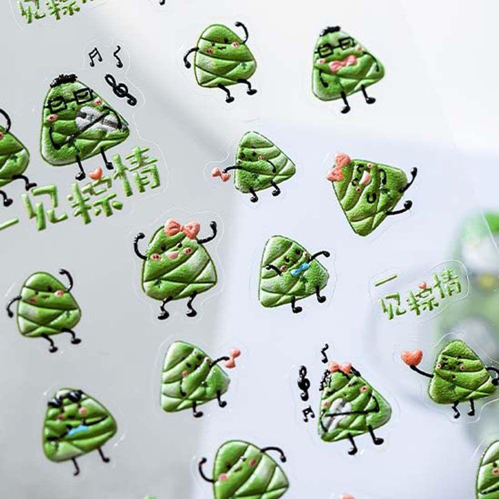 AUGUSTINA Agustina Zongzi Stiker Kuku Lucu Daun Hijau Perekat Diri Stiker Tipis Tangguh Zongzi DIY Manicure Aksesoris Nail Foil Decals