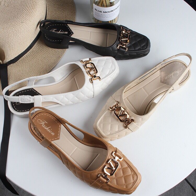 GROSIRTAS TG0791 Sepatu Flatshoes Wanita Import Motif V Fashion Korea