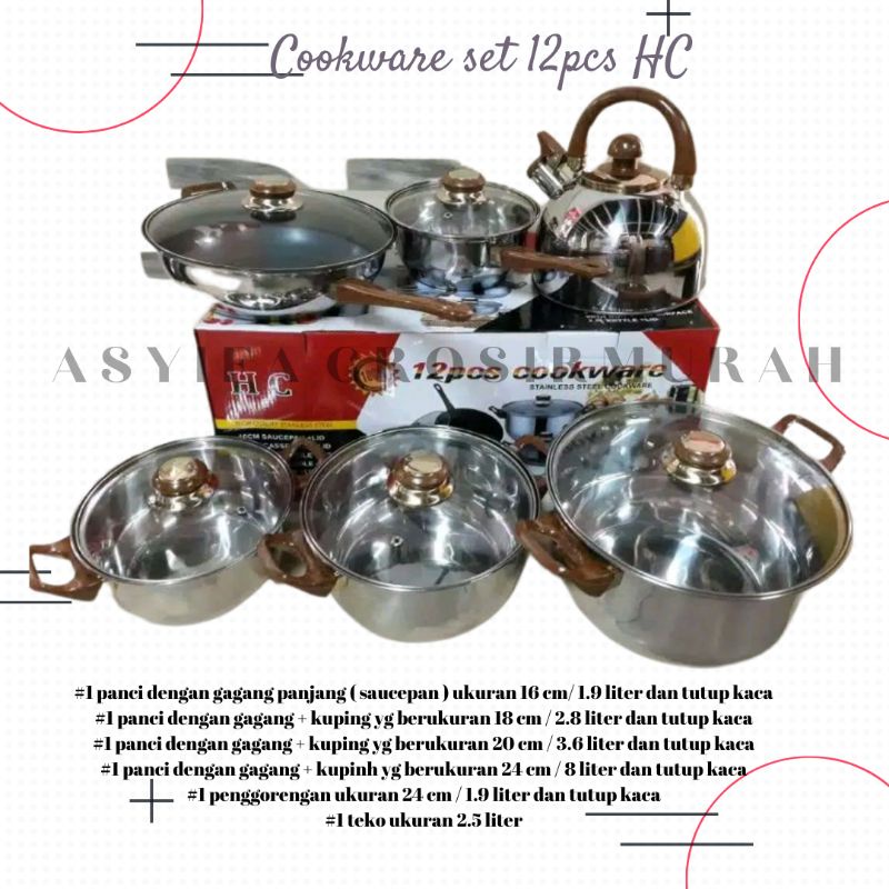 (BAYAR DI TEMPAT) Panci Set 12 pcs HC/Cookware 12pc gagang kayu