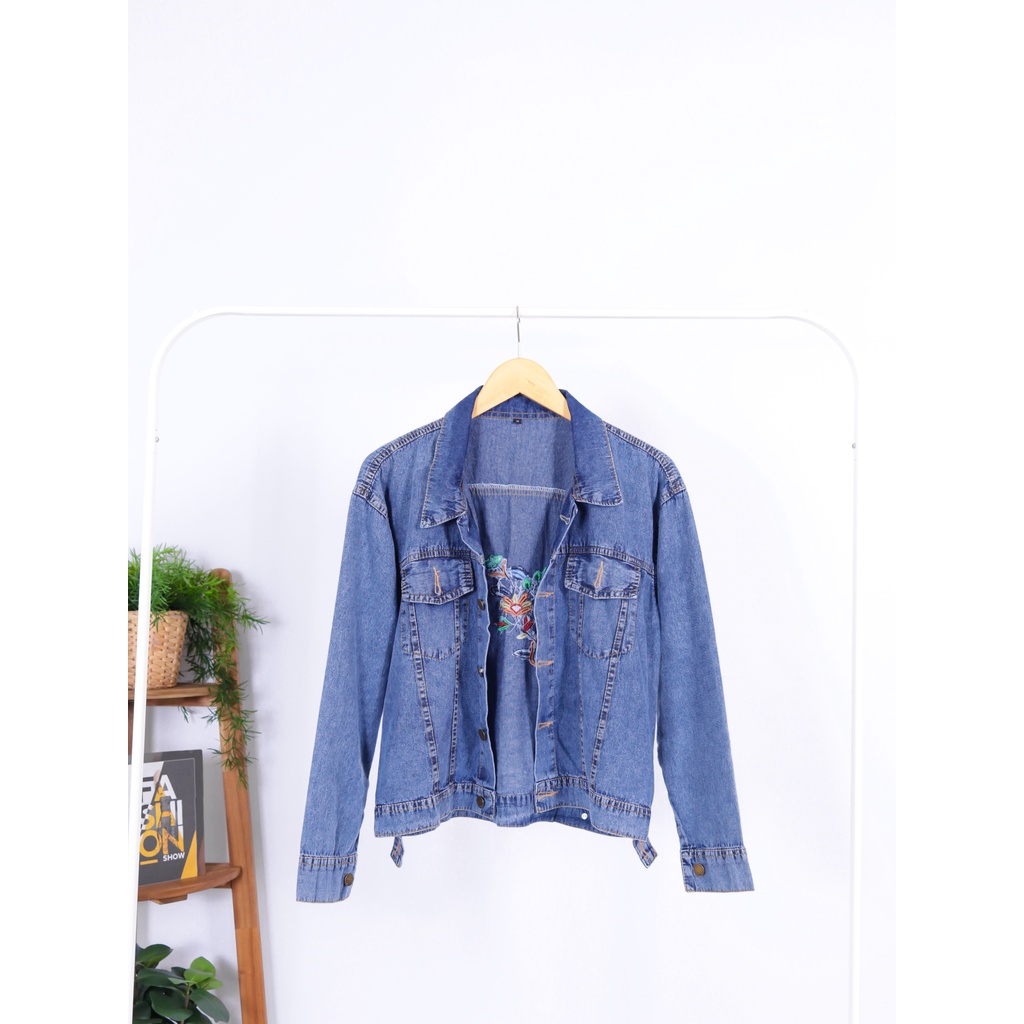 JAKET JEANS VALLERY WANITA MOTIF FLOWER bordir - korean style / jaket kekinian