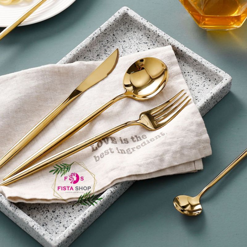 Set Alat Makan Sendok Garpu Korea SUS 304 Ungu 4in1 FREE POUCH FISTA SHOP