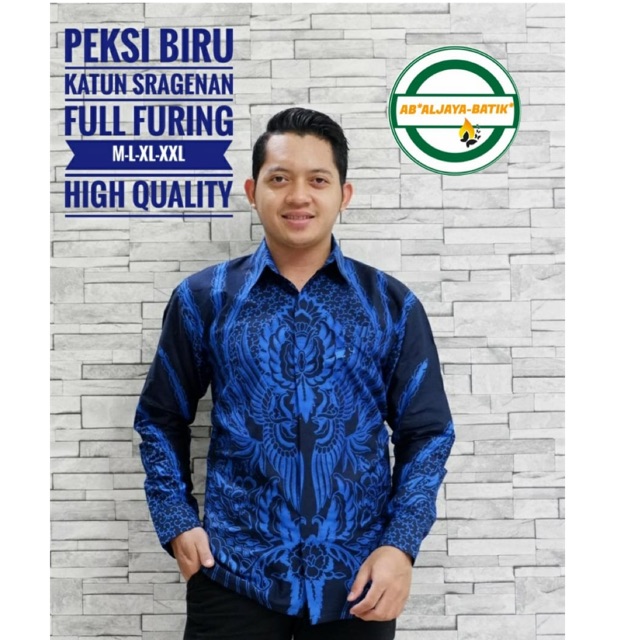 Batik Pria PEKSI BIRU Katun Halus Sragenan Full Furing Size M-XXL Termurah