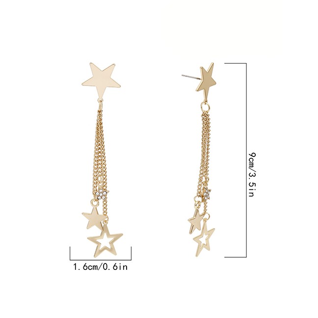 LRC Anting Tusuk Fashion Golden Long Micro-set Zircon Star K18822