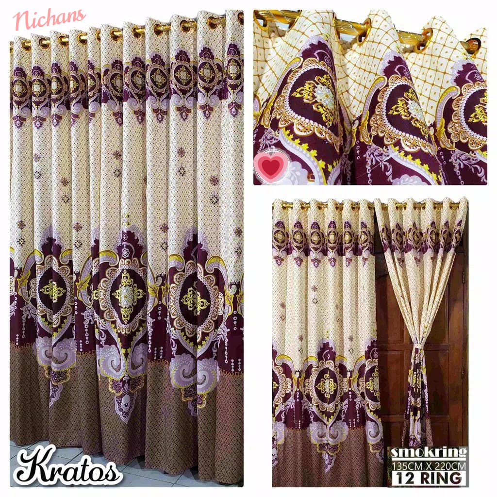 GORDEN SMOKRING 12RING MOTIF KRATOS BATIK SULTAN  GORDEN PINTU JENDELA MOTIF BATIK COKELAT MEWAH