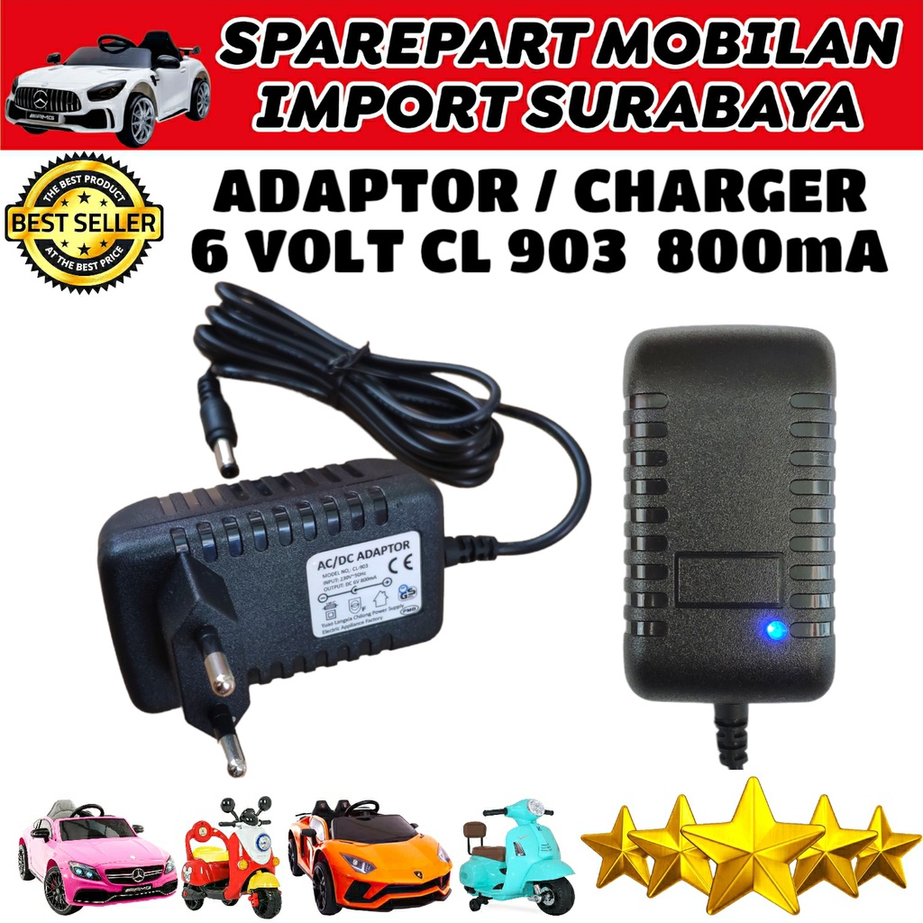 CHARGER 6V ADAPTOR CAS 6 VOLT 800 MA MOTOR MOTORAN MAINAN ANAK MOBIL MOBILAN REMOT KONTROL 6V PMB YUKITA SPEEDS PLIKO EXOTIC