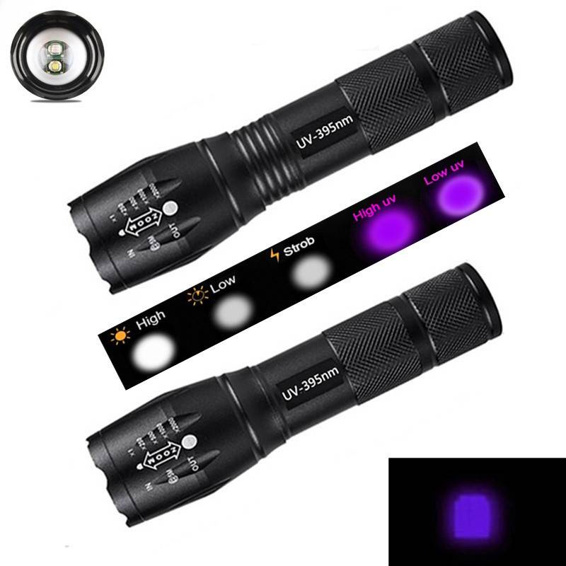 [ Ultraviolet white lighting  double lamp retractable flashlight for Night run outdoor camping fishing ]