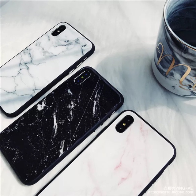 Marble Black Glass Case Iphone 6 6s 6s+ 6+ 7 7+ 8 8+ X Xs Xr XsMAX