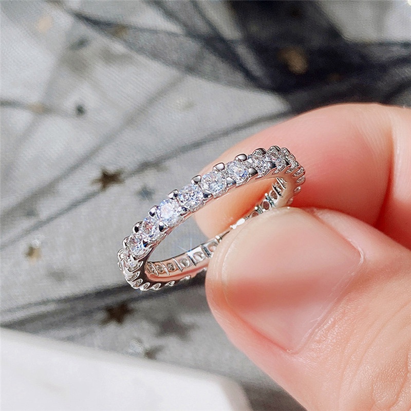 Cincin Jari Tipis Warna Silver Dengan Cubic Zirconia Untuk Wanita