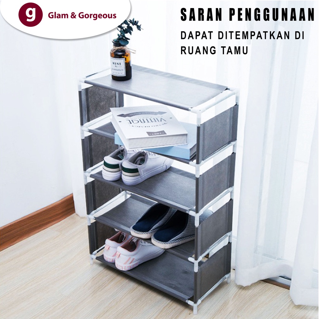 Rak Sepatu Portable 5 Susun Rangka Besi Murah Kuat Praktis RS016