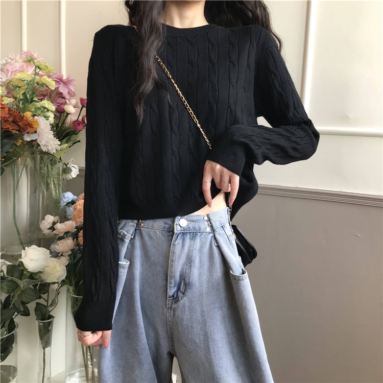 YIU YIU Rajut - Oversize Crop Top Rajut Wanita Lengan Panjang Knitwear Puith