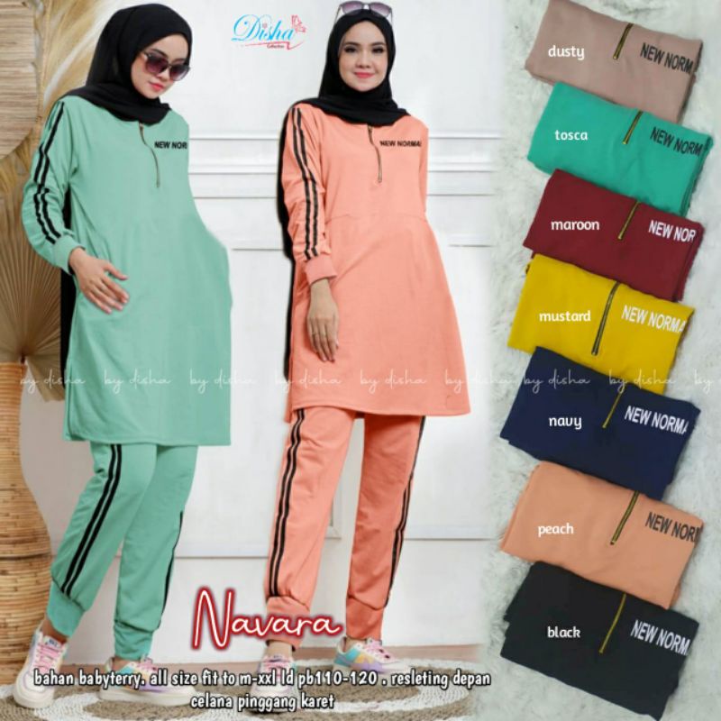 Baju Fashion Setelan Wanita Muslim Atasan & Celana Navara Set