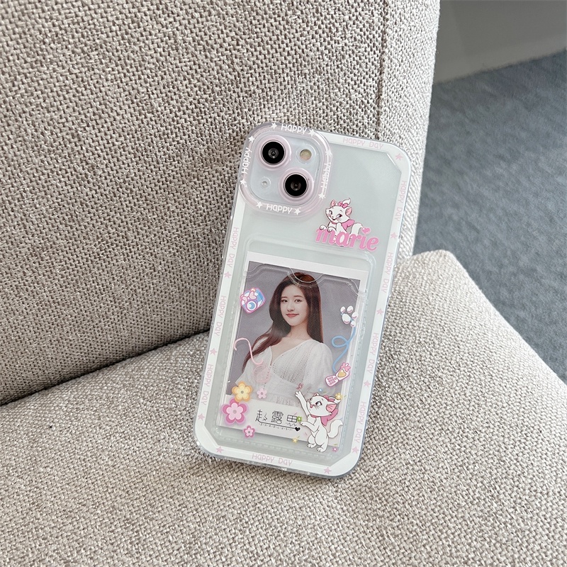 Casing Soft Case TPU Motif Strawberry Mary Cat Untuk IPhone 14 13 11 Pro Max 8 7 Plus X XS XR