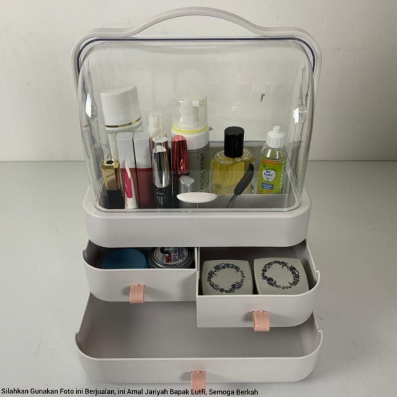 (PROMO) Murah Rak Kosmetik Jinjing JUMBO / Storage box Organizer / Tempat Kosmetik Anti Debu / Tempat Kosmetik Viral