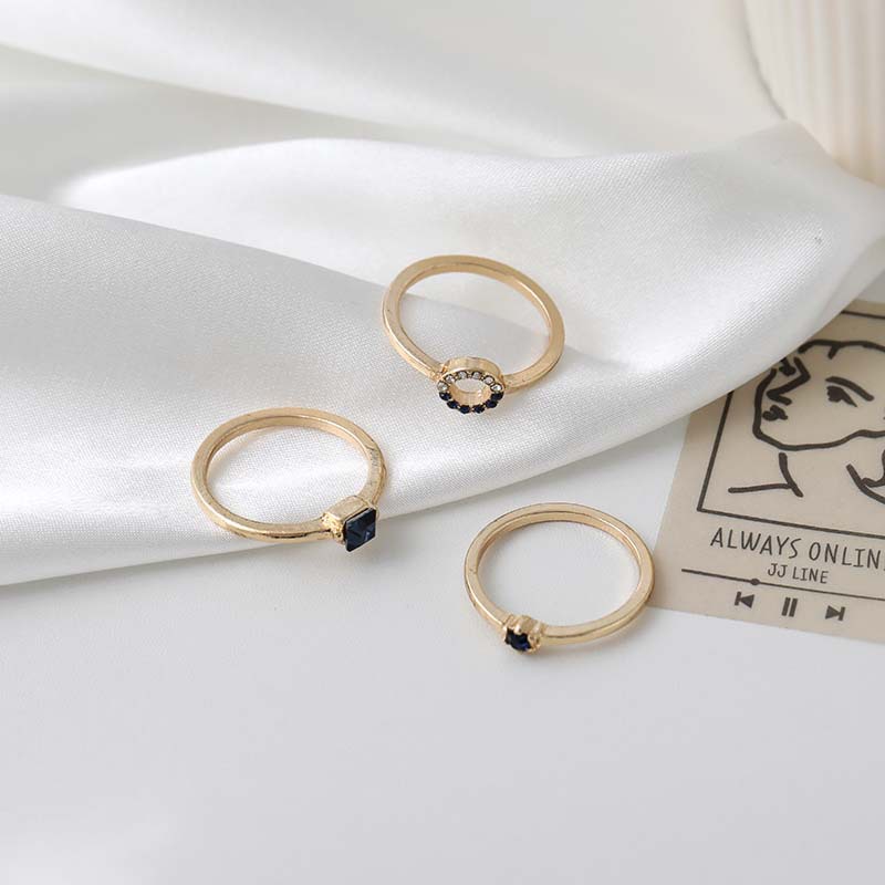 Japan and South Korea New Three-piece Diamond Ring Ins Trend Personality Cold Wind Light Luxury Niche Design High Sense Combination Finger Loop Fashion Accessories Jewelry Gifts