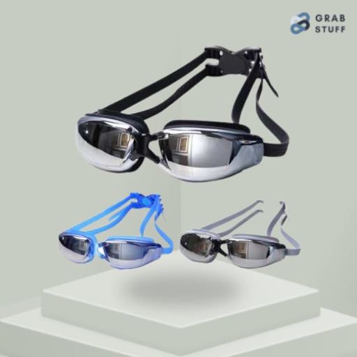 Kacamata Renang Lensa Cermin Dewasa Anti Fog UV Protection / Kacamata Renang Lensa Miror Desain Elegan / Swimming Goggles Original Karet Mosaic Gesper Kuat Free Pelindung Kuping Anti Bising Anti Air Nyaman Digunakan Tidak Mudah Lepas - Awet - Tahan Lama