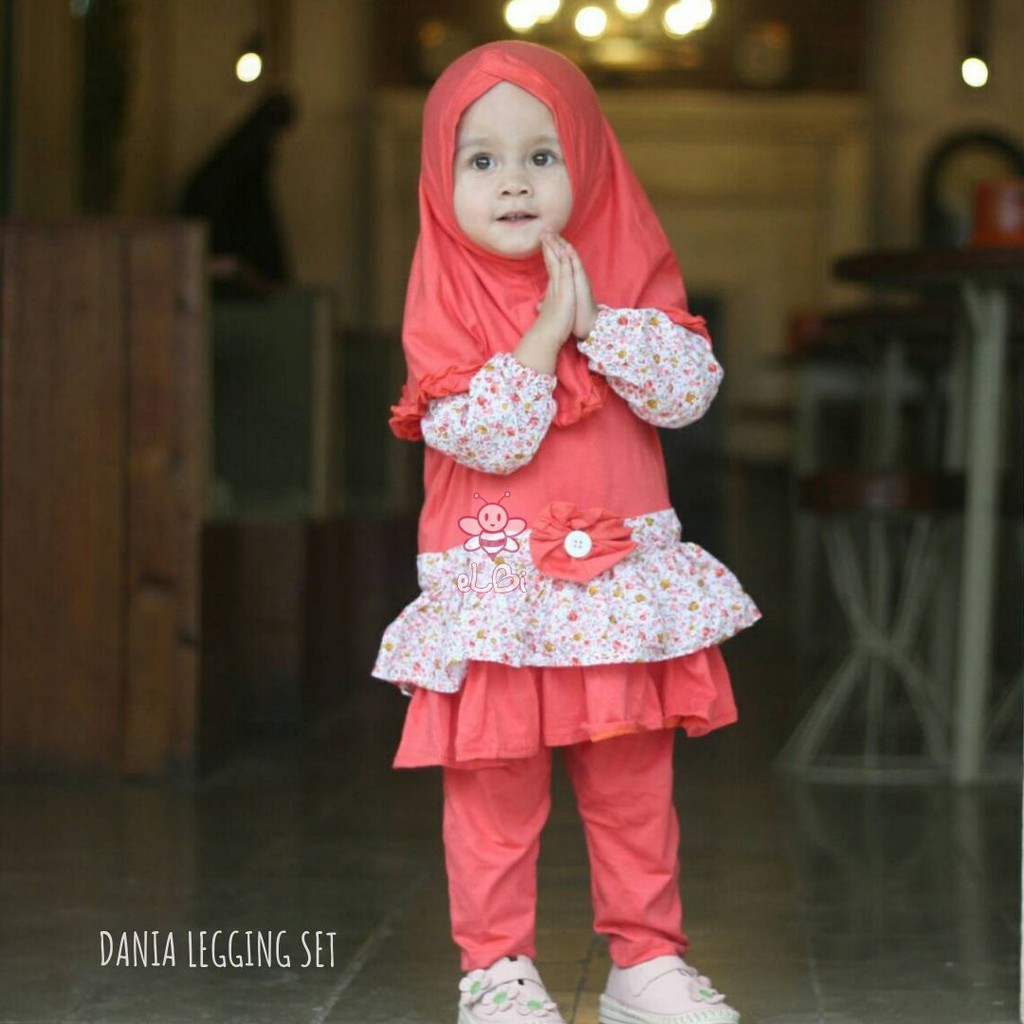 Setelan Baju Muslim Anak Perempuan - Baju Muslim Anak Perempuan - Gamis Kaos Anak Perempuan -  Dania