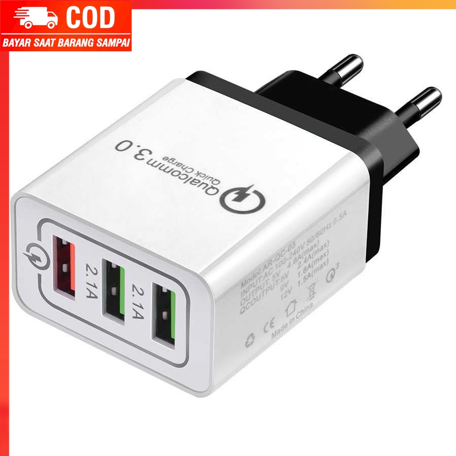 (100% BARANG ORI) Taffware Charger USB 3 Port Qualcomm QC 3.0 EU Plug - AR-QC-03