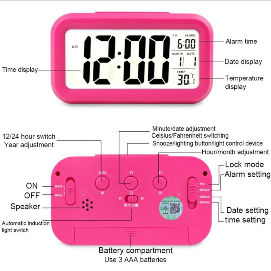 Jam Alarm meja|Jam Weker Pintar Digital Smart Alarm Clock - hitam