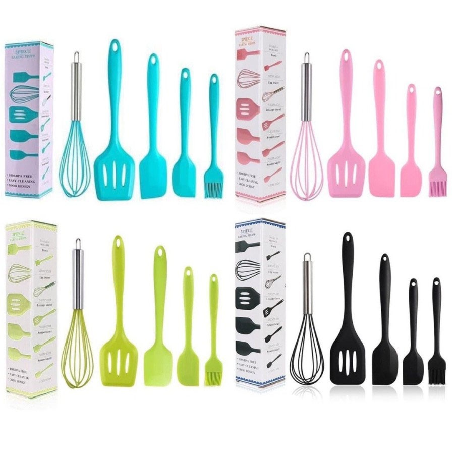 Spatula Set Alat Masak 5 in 1 Sutil Scrap Kocokan Silicone/Silikon - Spatula Set 5 In 1 - Peralatan Tumis Masak Centong - Kitchen Tool alat masak dapur rak bumbu