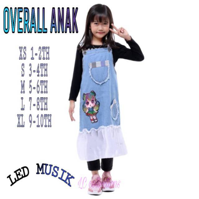 OVERALL JEANS ANAK PEREMPUAN | LAMPU LED | LOL MUSIK