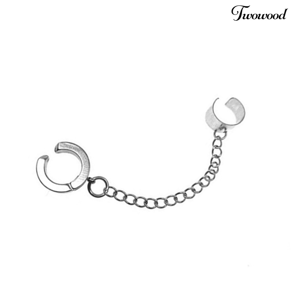 Twowood 1Pc Circle Long Chain Ear Clip Titanium Steel Non-Pierced Piercing Clip Earring for Daily Life