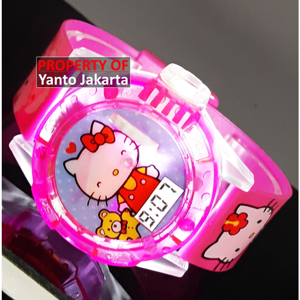 JAM TANGAN ANAK PEREMPUAN KARAKTER HELLO KITTY LAMPU LASER MUSIK