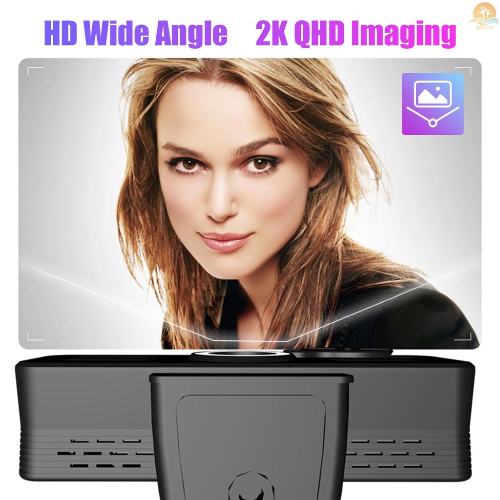 (MMOI) Kamera Webcam HD 1440P Wide Angle 120 ° Dengan Dual Speaker + Mic Untuk Komputer PC