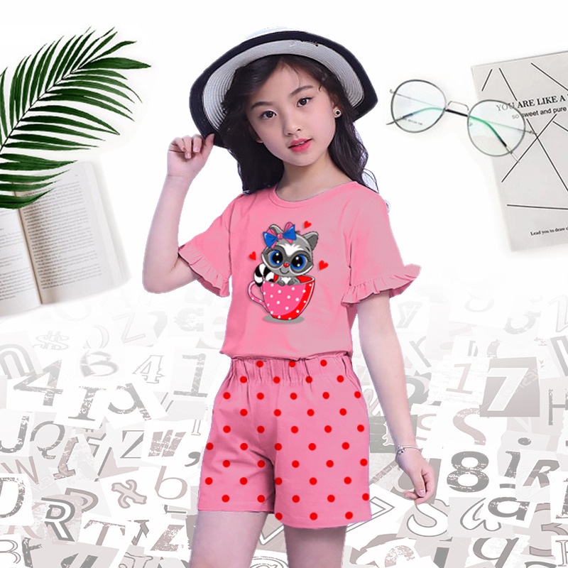 VF - SETELAN ANAK PEREMPUAN MODEL TANGAN TEROMPET RACOON 2 - 7 TAHUN FASHION KOREA