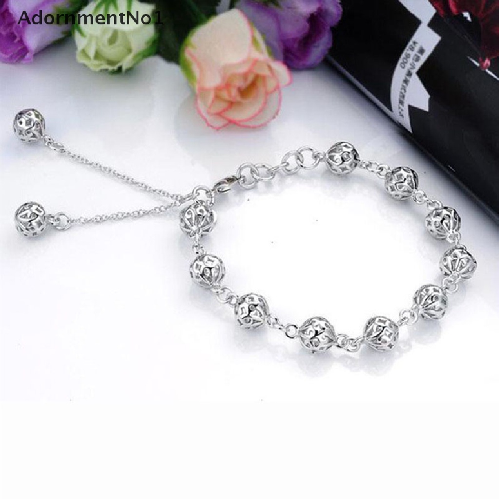 (AdornmentNo1) Gelang Tangan Lapis Silver Aksen Bola Hollow Untuk Perhiasan Wanita