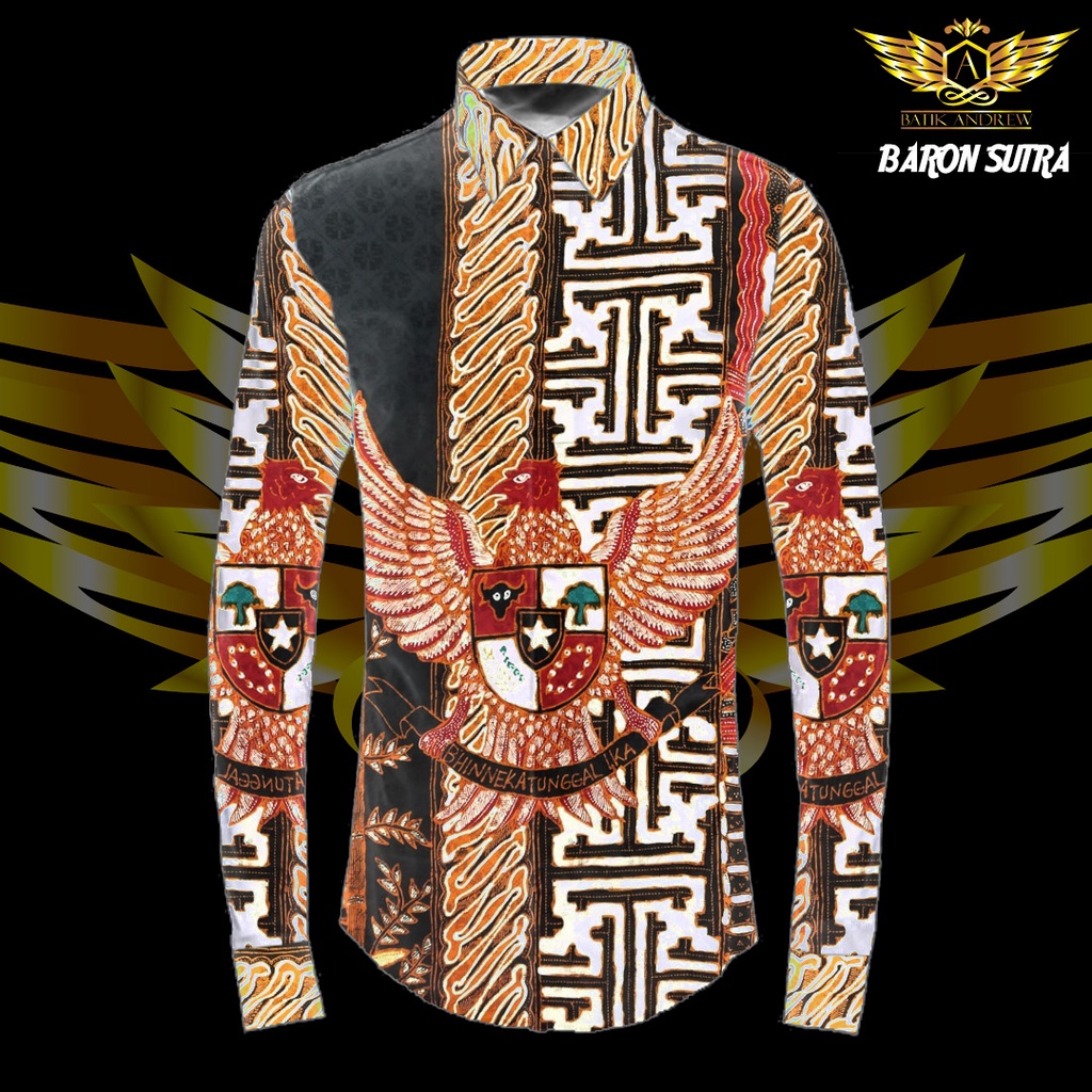 BARON MOTIF 3 BAHAN KAIN BATIK PRIA TULIS SUTRA POLA SUTRA ATBM TENUN SOGAN HITAM GARUDA PANCASILA I