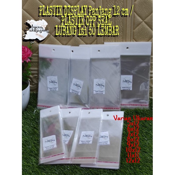 

PLASTIK DISPLAY Panjang 12 cm / PLASTIK OPP SEAL LUBANG Isi 50 LEMBAR