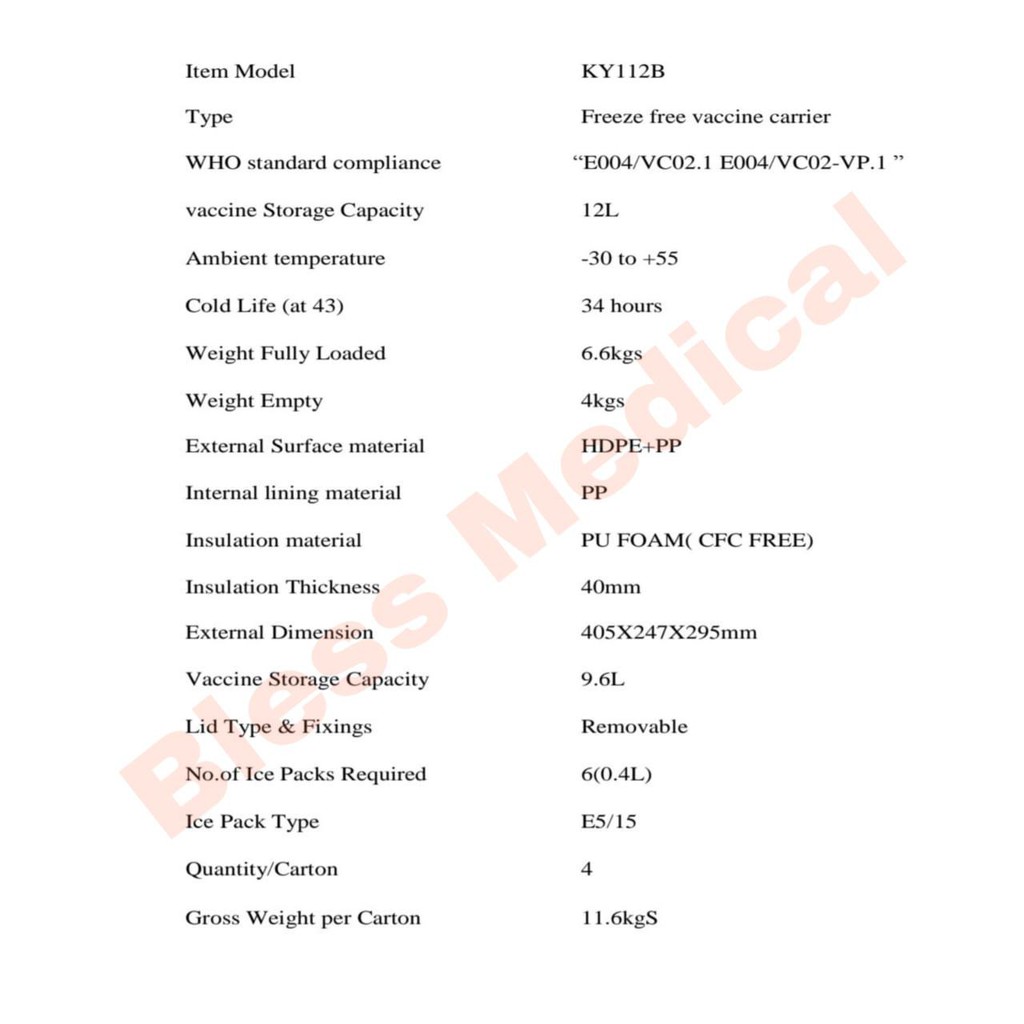 Box Vaccine Vaksin 12 Liter/Freeze Free Vaccine Carrier Taizhou KY112B