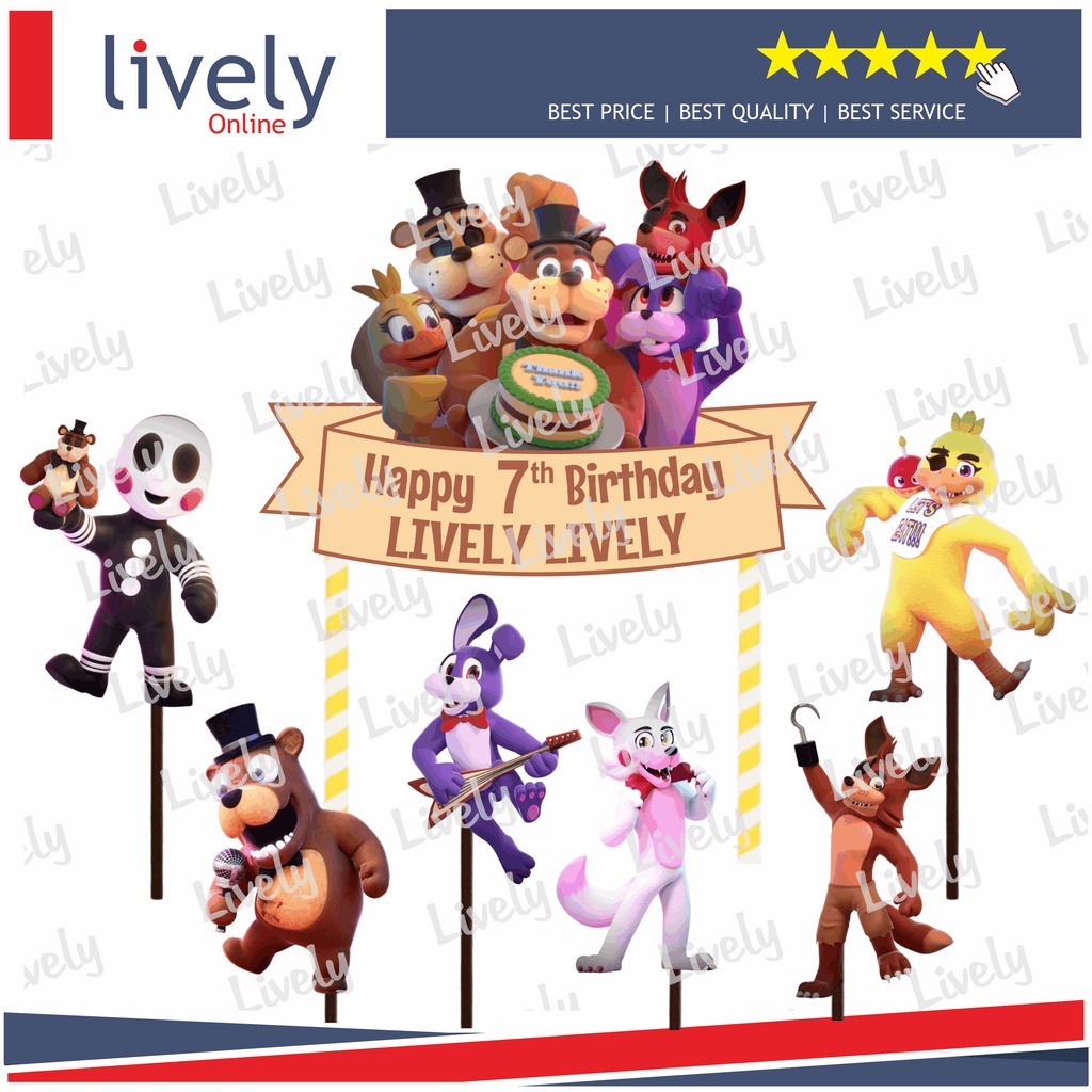 CUSTOM NAMA CAKE TOPPER KARAKTER FREDDY FAZBEAR HIASAN KUE ULANG TAHUN HAPPY BIRTHDAY