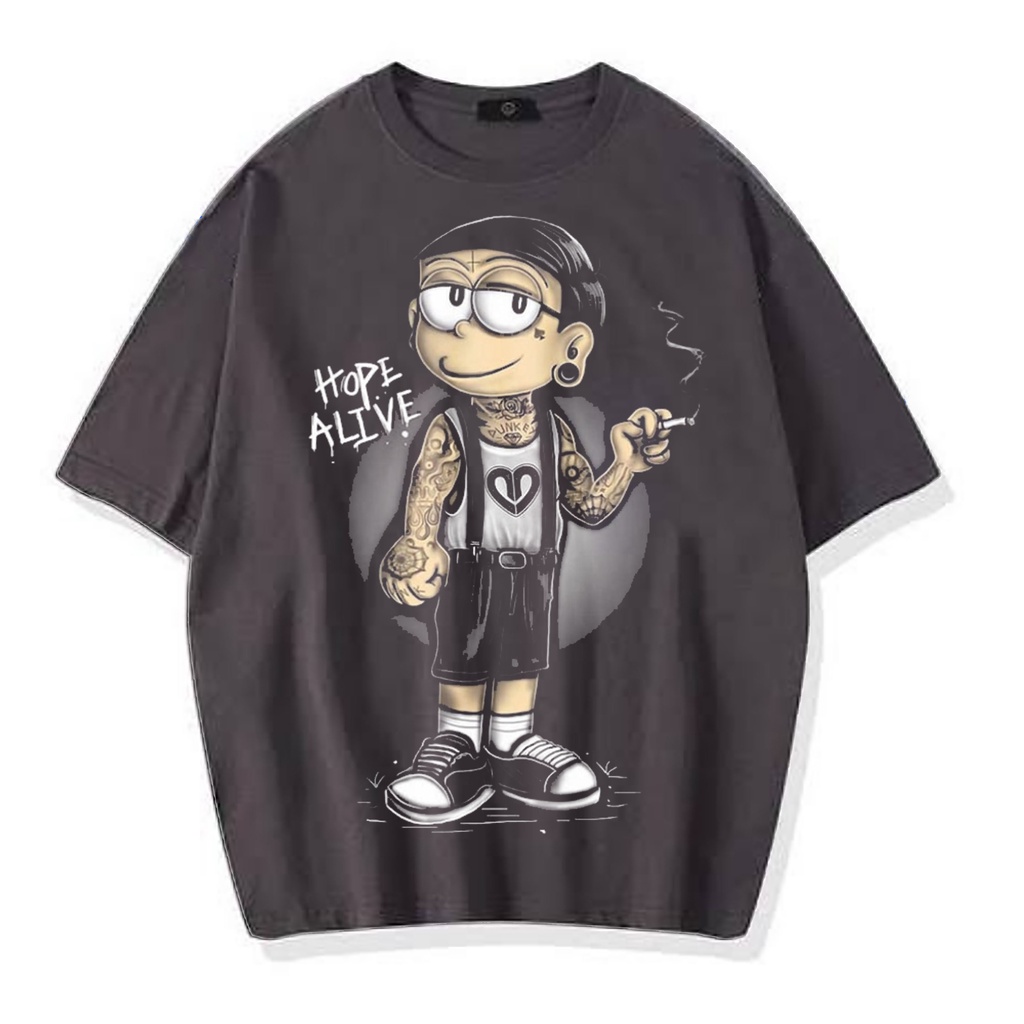KAOS OVERSIZE NOBITA HOPE ALIVE VINTAGE TEE ( DARK GREY T-SHIRT )