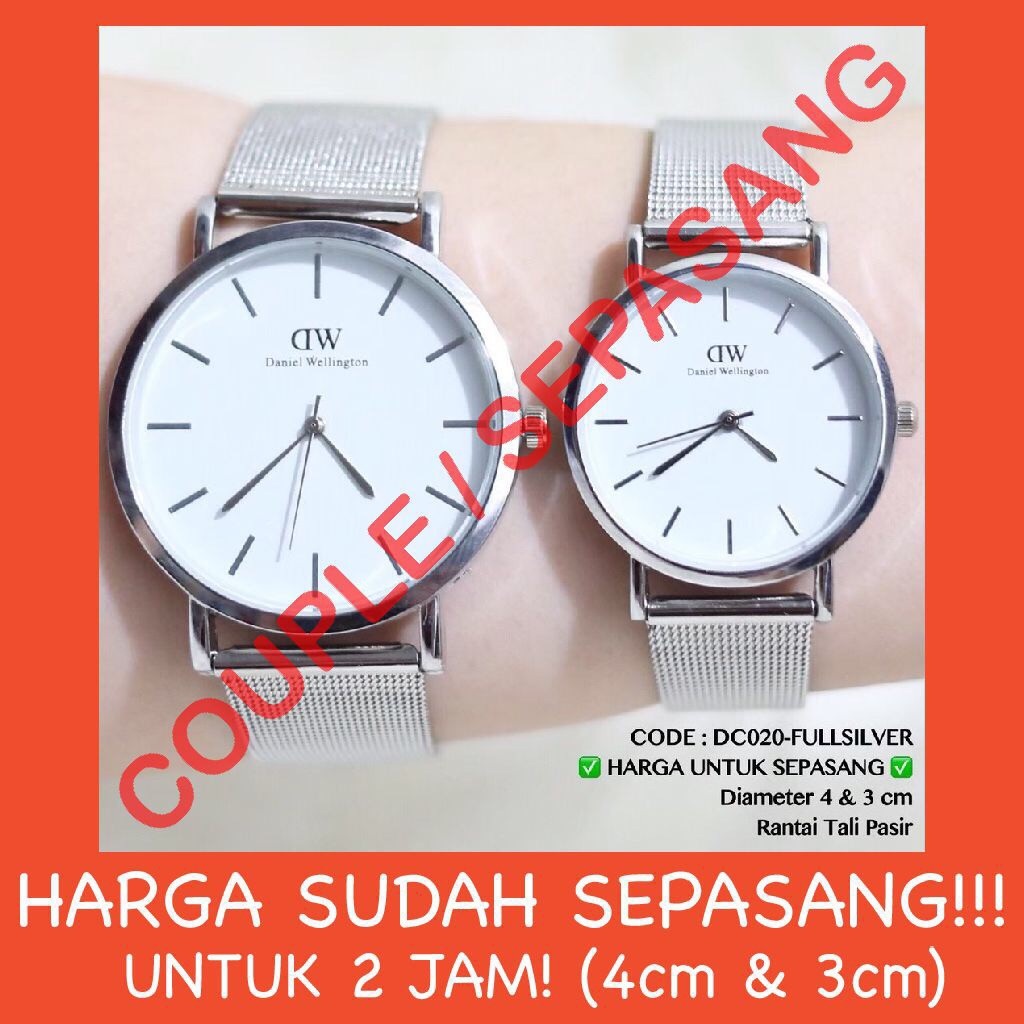 Jam tangan couple murah pria wanita tali pasir stainless grosir free baterai cadangan DC020