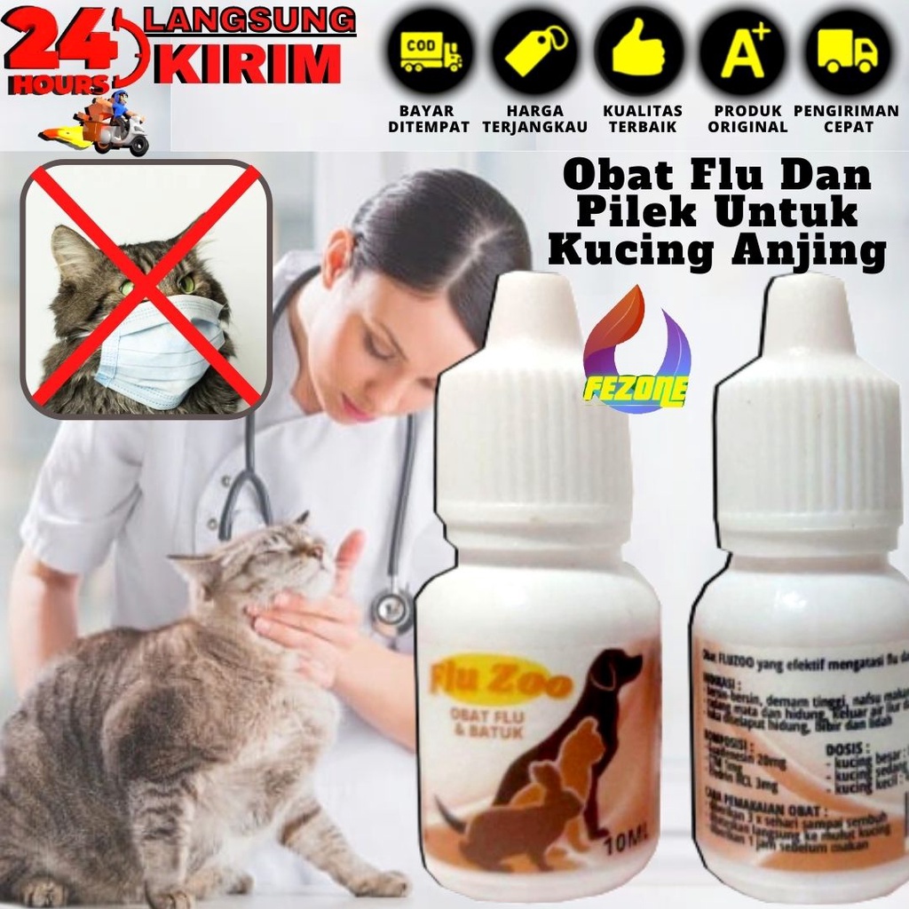 Obat Flu Batuk Pilek Anjing Kucing Kelinci Hamster FLUZOO Aman Untuk Kitten Original FEZONE